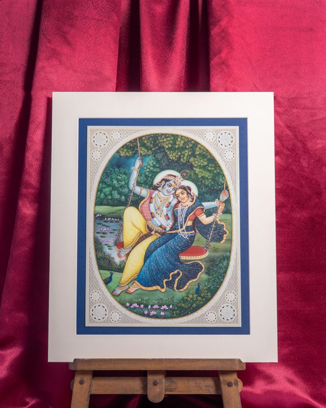 Divine Couple, Oval Miniature — handmade Indian painting