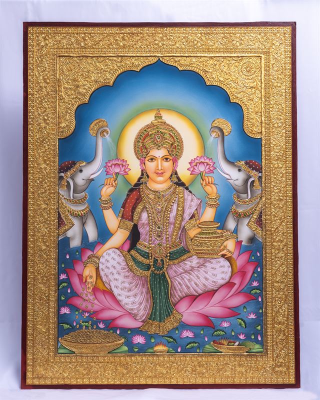 Lakshmi on the Lotus — handmade Indian painting
