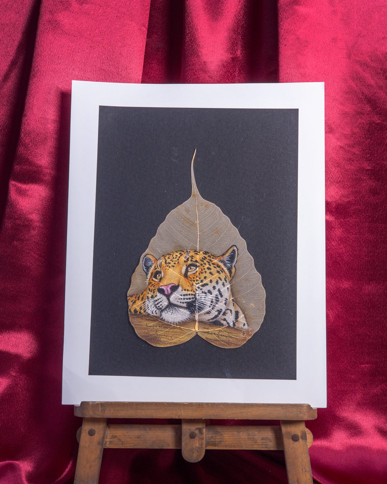 Leopard on a Peepal Leaf — full view