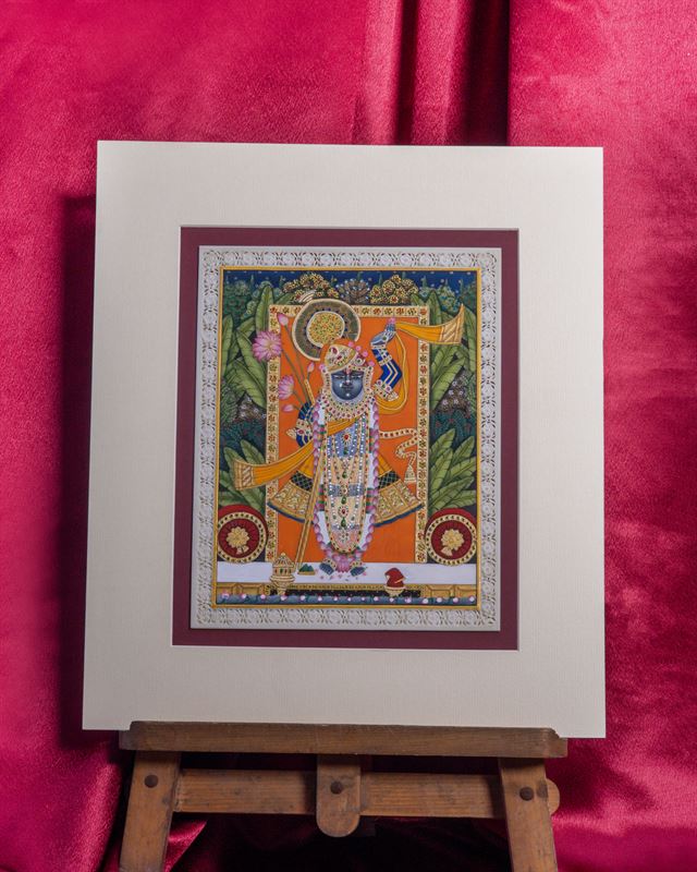 Shrinathji in a Miniature Border — handmade Indian painting