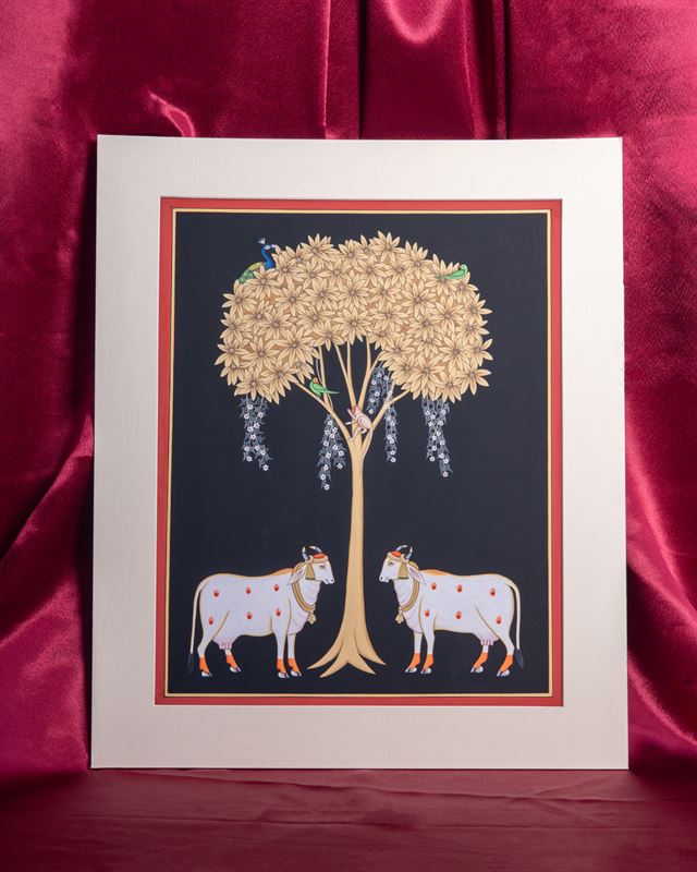 Tree of Life with Cows — handmade Indian painting