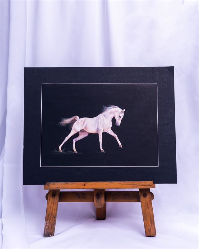White Horse on Black — handmade Indian painting
